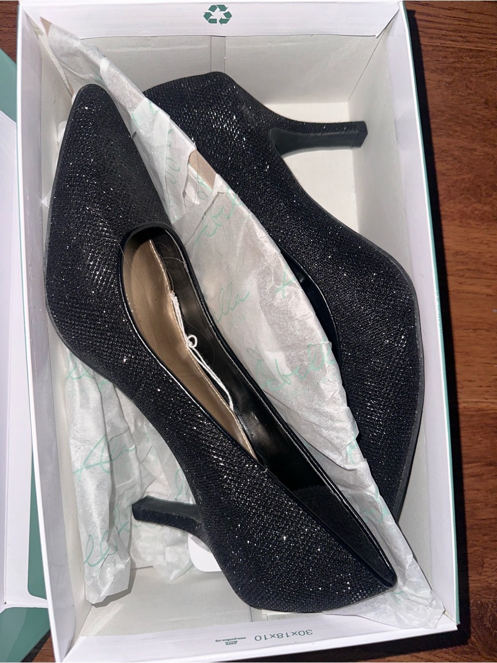 Abella Black Glitter Pointed Pump Heels